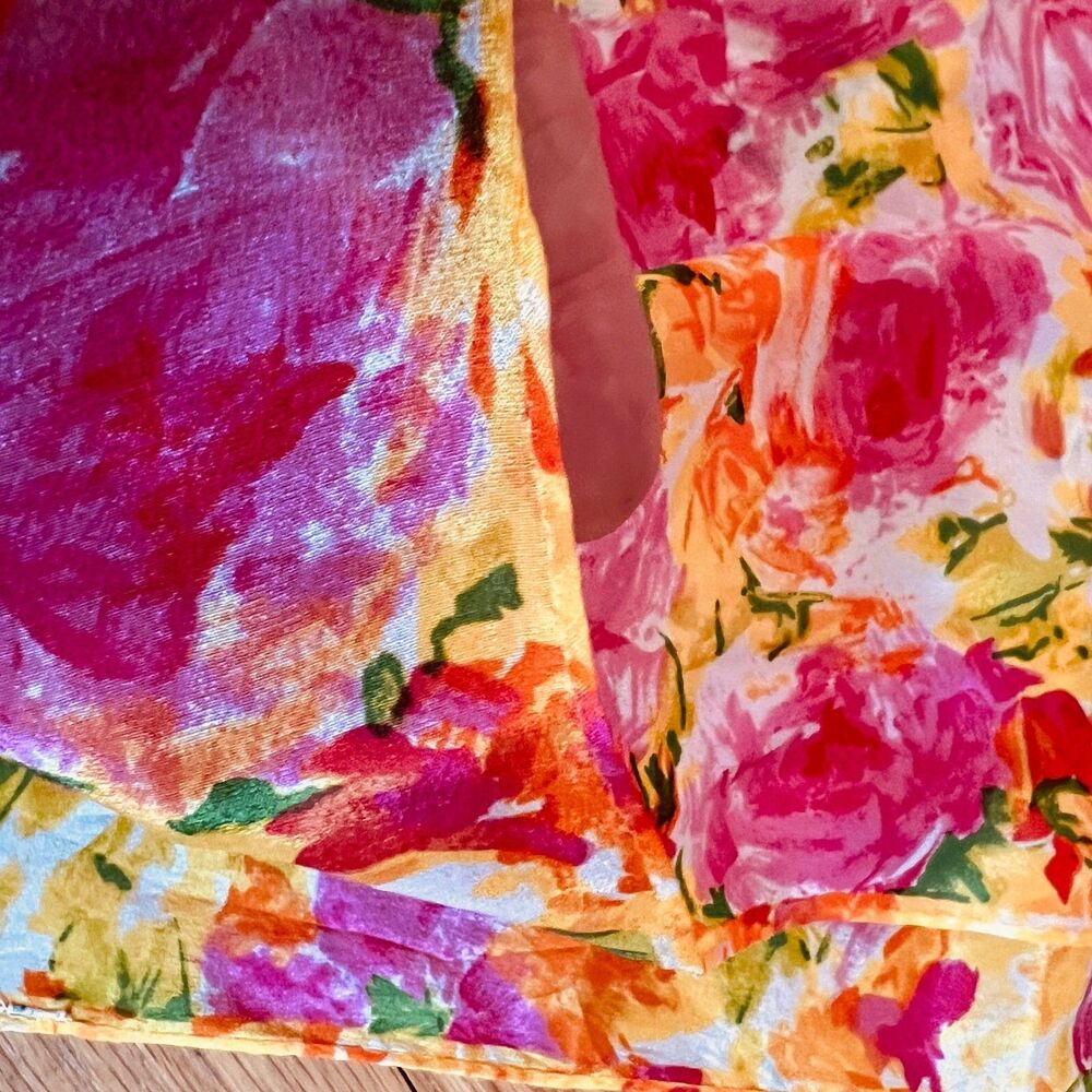 Echo Silk Rectangular Scarf Floral Print Yellow P… - image 6